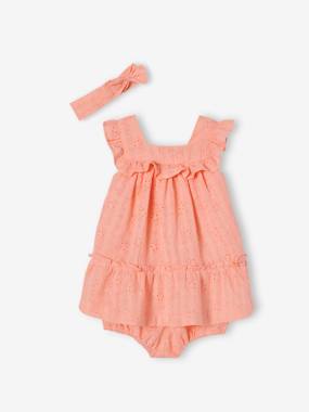 Baby-Broderie Anglaise Outfit: Dress, Bloomers & Headband