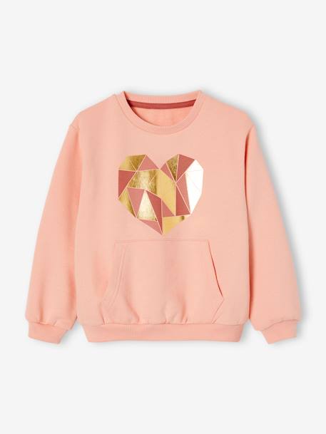 Sports Combo: Heart Sweatshirt & Techno Fabric Leggings for Girls ecru+peach - vertbaudet enfant 