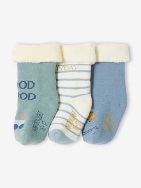 -Pack of 3 Pairs of Plane & Train Socks for Baby Boys