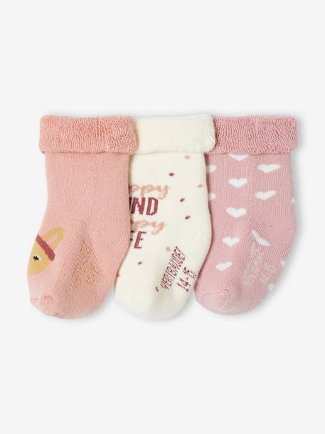 Pack of 3 Pairs of Hearts & Rabbits Socks for Baby Girls rosy - vertbaudet enfant 