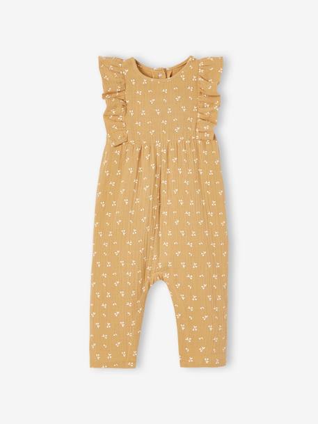 Cotton Gauze Jumpsuit for Babies grey green+pale yellow - vertbaudet enfant 