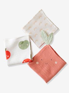 Nursery-Changing Mats & Accessories-Set of 3 Cotton Gauze Muslin Squares, Apple