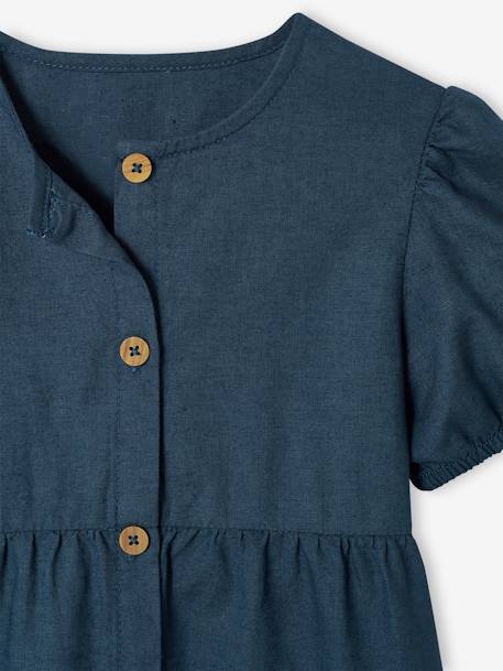 Buttoned Dress in Cotton/Linen for Girls ink blue - vertbaudet enfant 