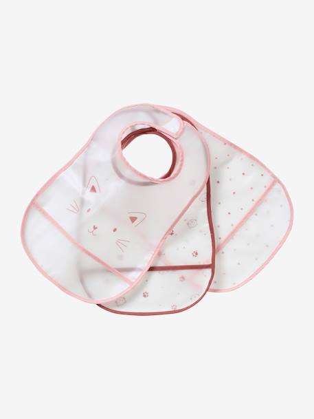 Pack of 3 Plastified Bibs with Crumbcatcher rosy+White - vertbaudet enfant 