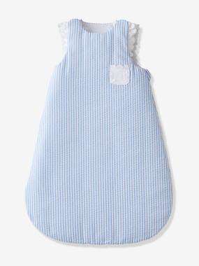 -Striped Sleeveless Baby Sleeping Bag in Seersucker, Cottage