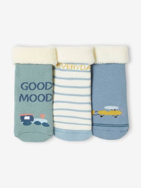 Pack of 3 Pairs of Plane & Train Socks for Baby Boys crystal blue - vertbaudet enfant 