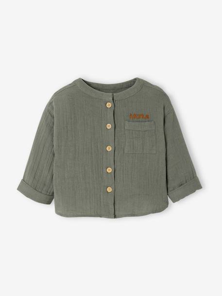 Chemise bébé col mao en gaze de coton personnalisable bleu électrique+écru+vert foncé - vertbaudet enfant 