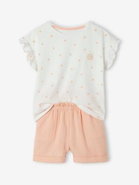 Girls-T-Shirt & Shorts Combo, in Cotton Gauze, for Girls