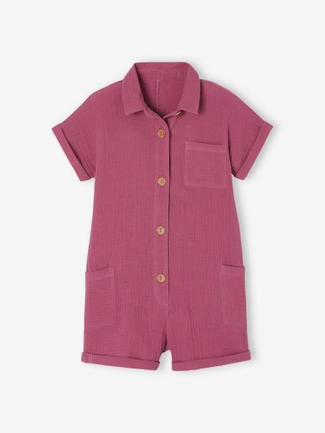Cotton Gauze Jumpsuit for Girls pastel yellow+peony pink - vertbaudet enfant 