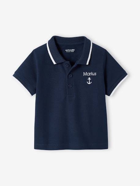 Polo Shirt with Embroidery on the Chest, for Baby Boys Dark Blue - vertbaudet enfant 