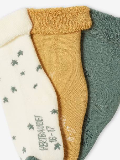 Pack of 3 Pairs of Socks with Stars, Clouds & Sun for Babies sage green - vertbaudet enfant 