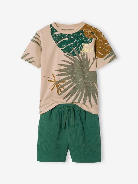 Ensemble tee-shirt et short en gaze de coton vert sapin - vertbaudet enfant 