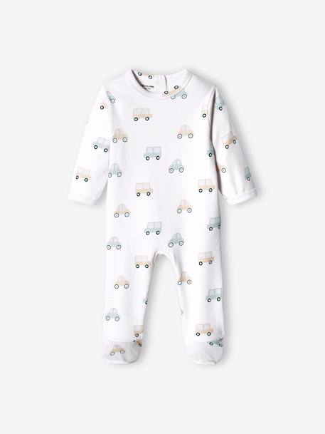 Pack of 3 Basic Sleepsuits in Interlock Fabric for Babies ecru+sky blue+soft lilac - vertbaudet enfant 