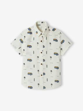 Short Sleeve Shirt with a Touch of Linen, Surfwear Motifs, for Boys  - vertbaudet enfant