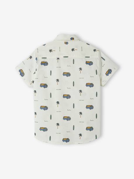 Short Sleeve Shirt with a Touch of Linen, Surfwear Motifs, for Boys printed white - vertbaudet enfant 
