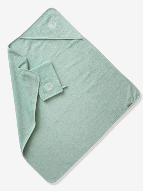 Cape de bain personnalisable et gant de toilette blanc+bleu moyen+framboise+ocre+rose poudré+vert bleuté+vert céladon - vertbaudet enfant 