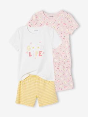 Fille-Pyjama, surpyjama-Lot de 2 pyjashorts fille imprimés fleurs et cerises Basics