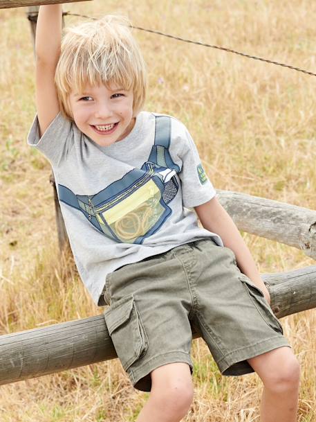 T-Shirt with Bumbag Motif, Trompe l'Oeil Effect with Zipped Pocket, for Boys marl grey - vertbaudet enfant 