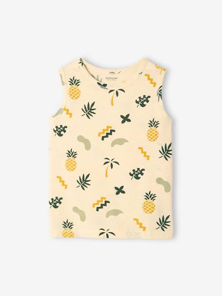 Tank Top with Maxi Motifs for Boys printed white+sage green - vertbaudet enfant 