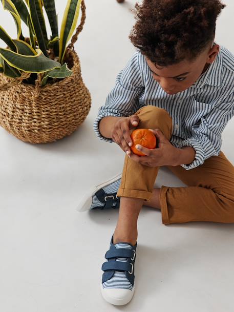 Fabric Trainers with Hook-&-Loop Straps, for Children blue+mustard - vertbaudet enfant 
