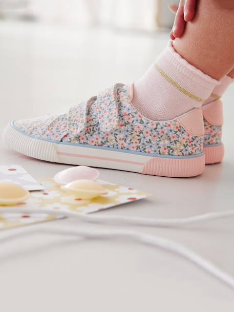 Fabric Trainers with Hook-&-Loop Straps, for Children rose - vertbaudet enfant 