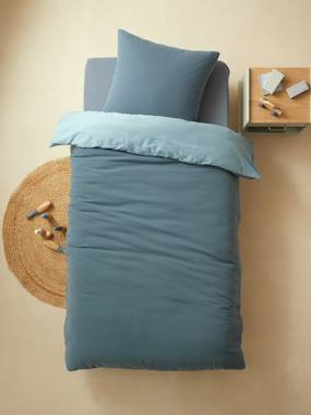 Bedding & Decor-Two-Tone Duvet Cover + Pillowcase Set in Cotton Gauze for Children