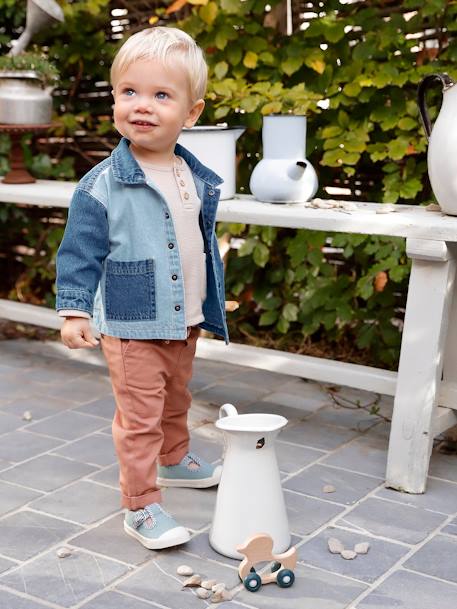 Canvas Trousers with Elasticated Waistband for Baby Boys pecan nut+sky blue - vertbaudet enfant 