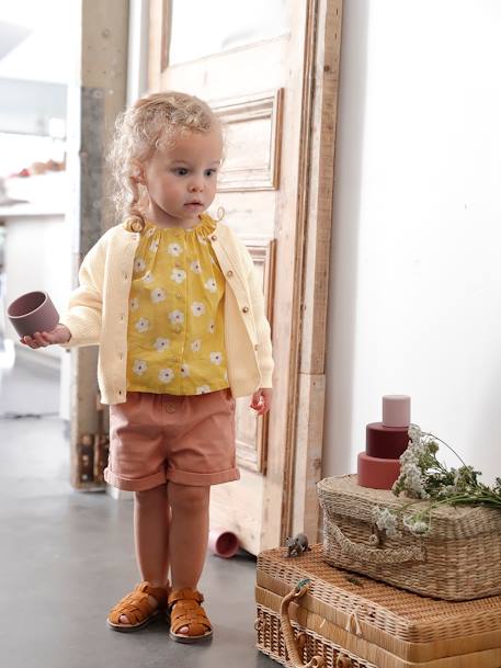 Cardigan in Brioche Stitch, Iridescent Motif, for Babies ecru - vertbaudet enfant 