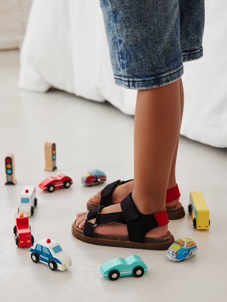 Hook-and-Loop Leather Sandals for Children navy blue - vertbaudet enfant 