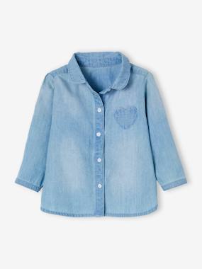Baby-Blouses & Shirts-Faded Denim Shirt for Baby Girls