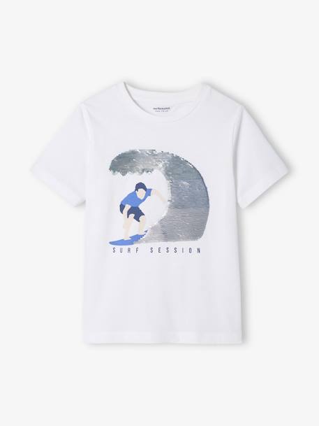 Sequinned T-Shirt for Boys ecru+marl grey - vertbaudet enfant 