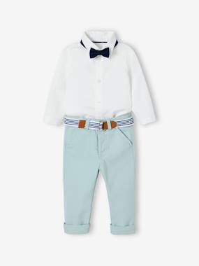 -Occasion Wear Outfit: Trousers with Belt, Shirt & Bow Tie for Babies