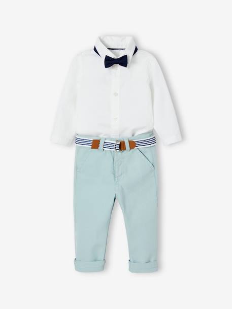 Occasion Wear Outfit: Trousers with Belt, Shirt & Bow Tie for Babies white - vertbaudet enfant 