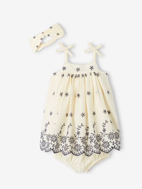 Embroidered Dress, Bloomers & Matching Headband Outfit for Babies ecru - vertbaudet enfant 