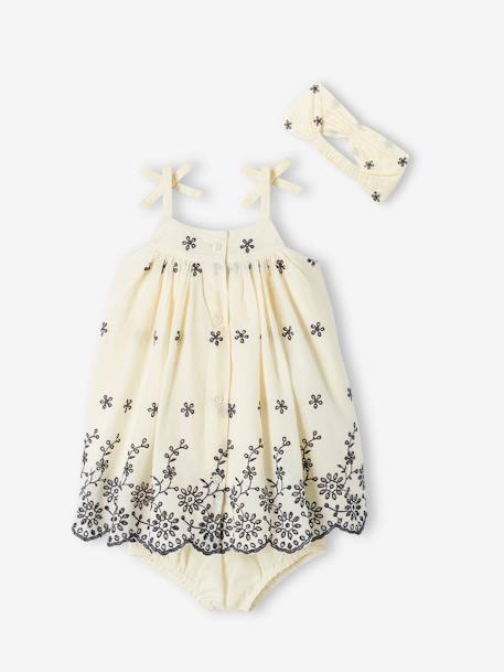Embroidered Dress, Bloomers & Matching Headband Outfit for Babies ecru - vertbaudet enfant 