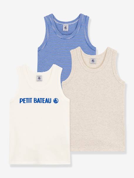 Pack of 3 Strappy Tops in Organic Cotton, by PETIT BATEAU - white