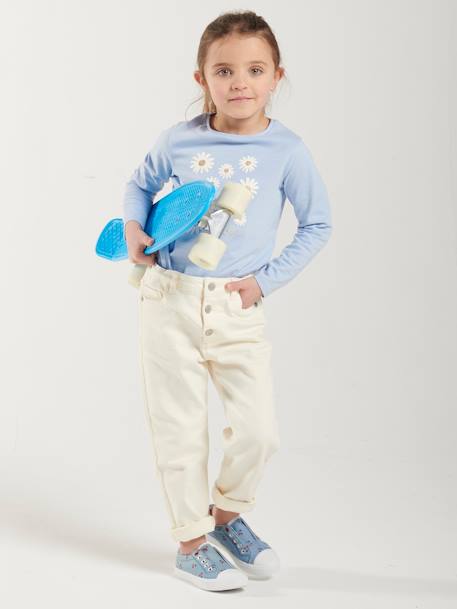 MEDIUM Hip, Mom Fit MorphologiK Trousers, for Girls ecru+ink blue+peach - vertbaudet enfant 