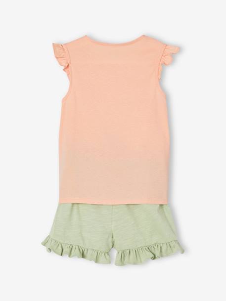 Frilly Combo, Knot Effect T-Shirt & Shorts aqua green+coral+YELLOW MEDIUM SOLID WTH DESIGN - vertbaudet enfant 