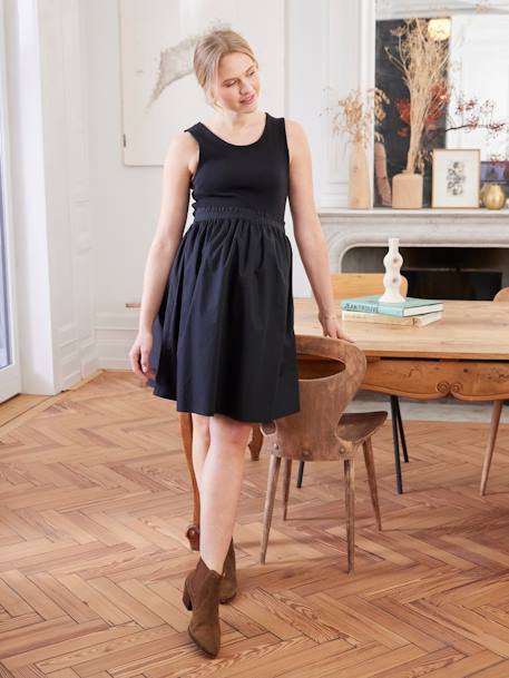 Short, Dual Fabric Sleeveless Dress for Maternity black - vertbaudet enfant 