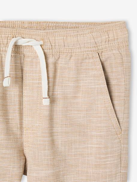 Pantalon garçon retroussable en pantacourt léger aspect lin tissé beige chiné+bleu clair - vertbaudet enfant 