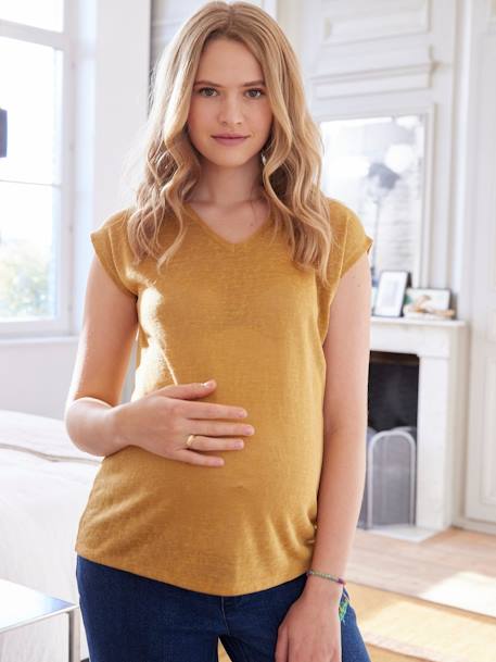 V-Neckline Top in Cotton & Linen, Maternity saffron - vertbaudet enfant 