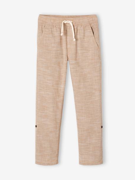 Pantalon garçon retroussable en pantacourt léger aspect lin tissé beige chiné+bleu clair - vertbaudet enfant 