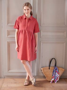 Maternity-Nursing Clothes-Embroidered Cotton Gauze Shirt Dress, Maternity & Nursing Special