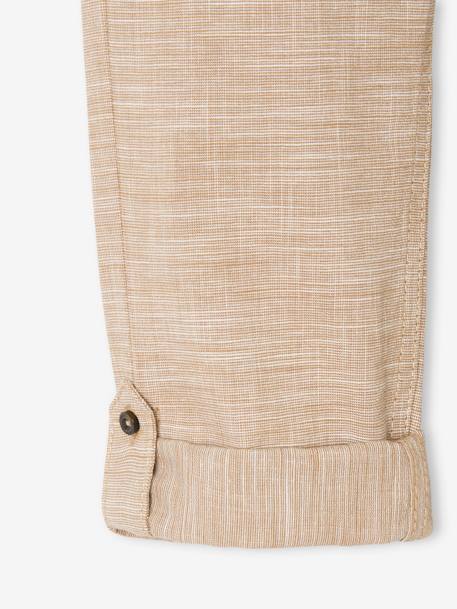 Pantalon garçon retroussable en pantacourt léger aspect lin tissé beige chiné+bleu clair - vertbaudet enfant 