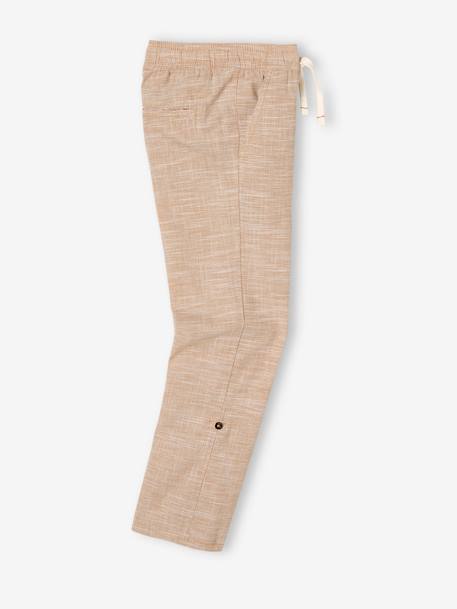 Pantalon garçon retroussable en pantacourt léger aspect lin tissé beige chiné+bleu clair - vertbaudet enfant 