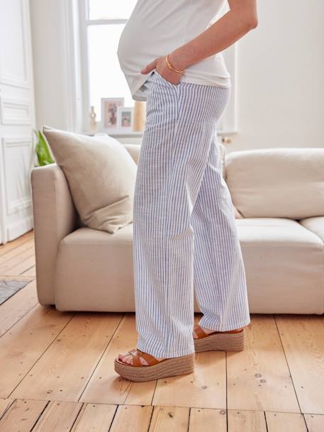 Striped Wide-Leg Trousers, for Maternity chambray blue - vertbaudet enfant 