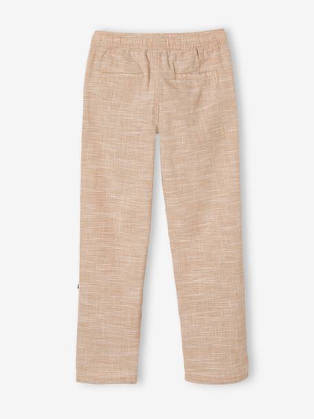 Pantalon garçon retroussable en pantacourt léger aspect lin tissé beige chiné+bleu clair - vertbaudet enfant 