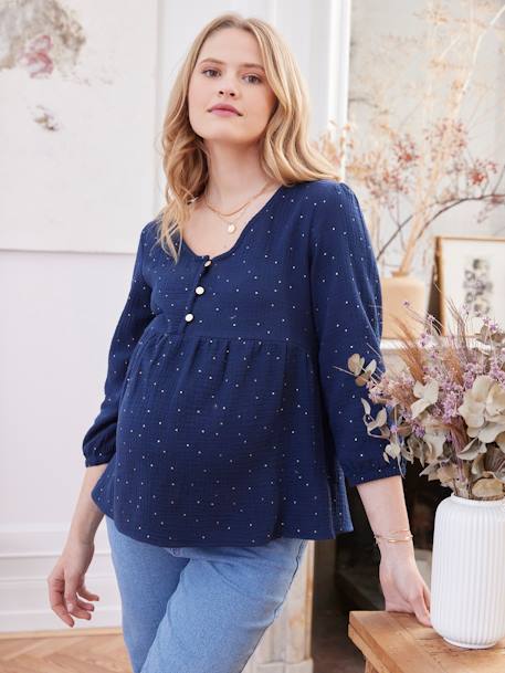 Cotton Gauze Blouse, Maternity & Nursing Special - blue bright solid,  Maternity