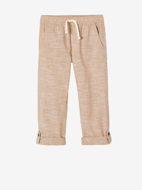 Pantalon garçon retroussable en pantacourt léger aspect lin tissé beige chiné+bleu clair - vertbaudet enfant 