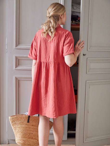 Embroidered Cotton Gauze Shirt Dress, Maternity & Nursing Special tomato red - vertbaudet enfant 